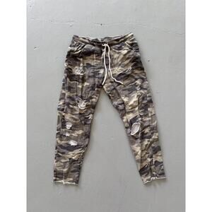 Terranova distressed camo joggers — XS, elastic waist, raw hem